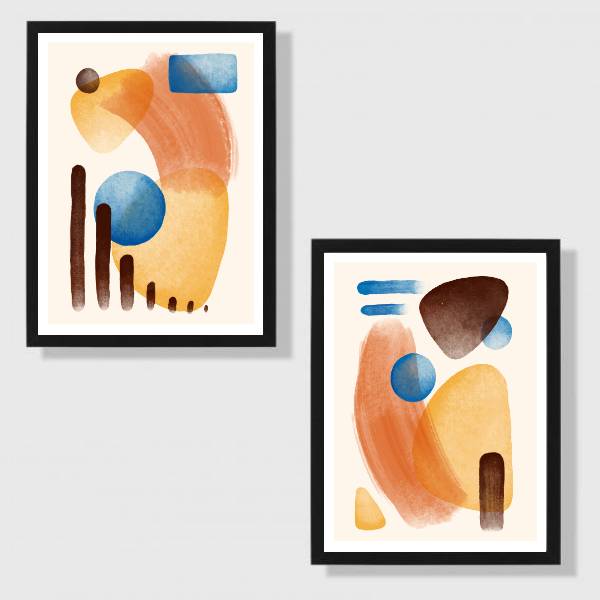 Kit 2 Quadros Abstratos Marrom com Azul