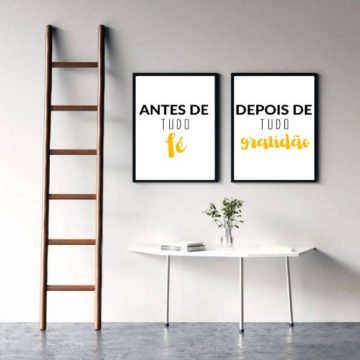 Kit 2 Quadros Fé e Gratidão Amarelo