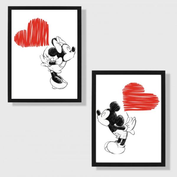 Kit 2 Quadros Casal Mickey e Minnie