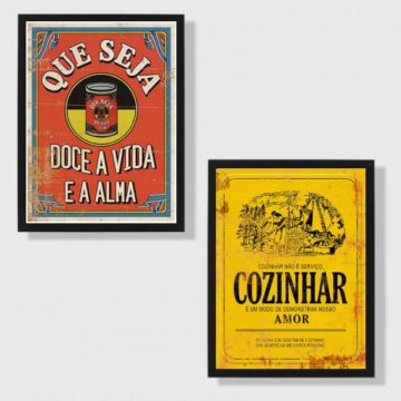Kit 2 Quadros Cozinha Vermelho e Amarelo
