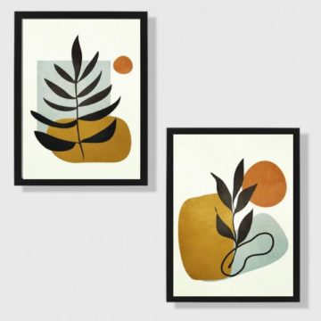 Kit 2 Quadros Folhas Marrom