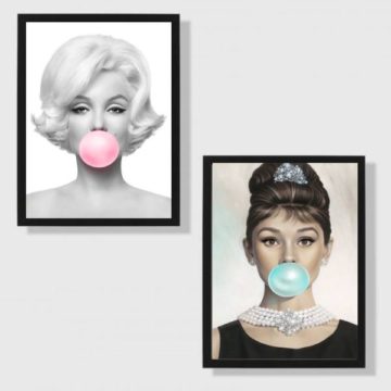 Kit 2 Quadros Audrey e Marilyn Chicletes