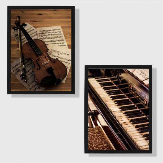 Kit 2 Quadros Piano e Violino