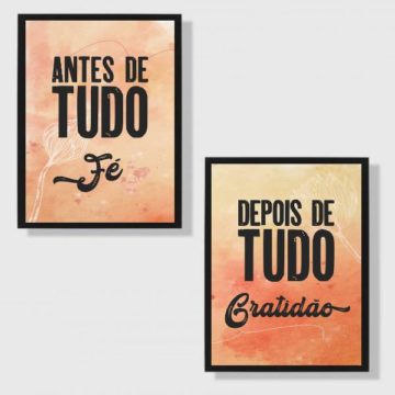 Kit 2 Quadros Fé e Gratidão Marrom