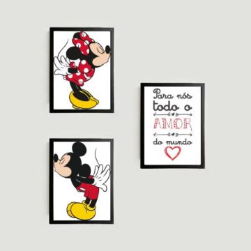 Kit 3 Quadros Mickey e Minnie Todo o Amor