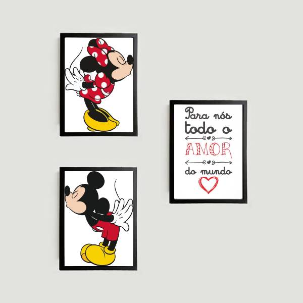 Kit 3 Quadros Mickey e Minnie Todo o Amor