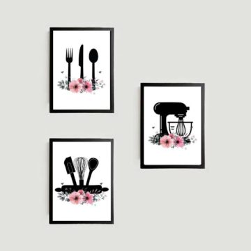 Kit 3 Quadros Utensílios de Cozinha