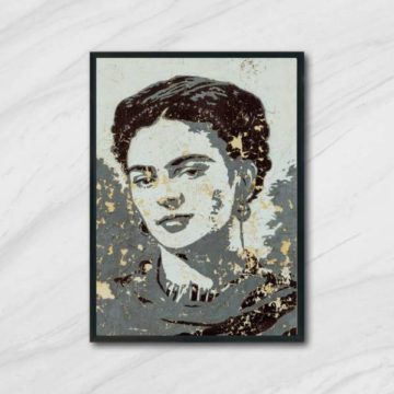 Quadro Artístico Frida Cinza e Preto