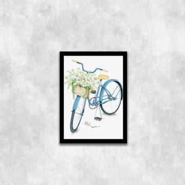 Quadro Bicicleta Azul com Flores