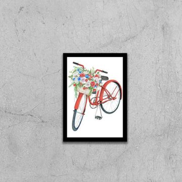 Quadro Bicicleta Vermelha com Flores