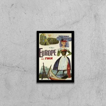 Quadro Cartaz Vintage Cia Aérea Europe