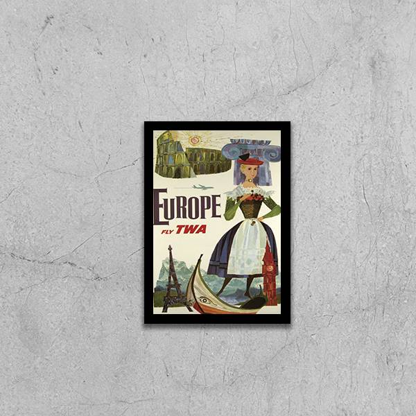 Quadro Cartaz Vintage Cia Aérea Europe