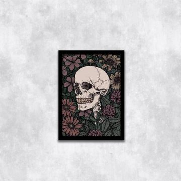 Quadro Caveira com Fundo Floral
