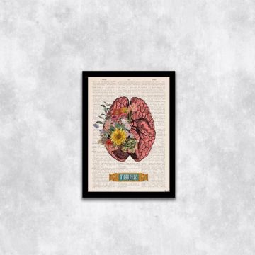 Quadro Cérebro com Flores Think