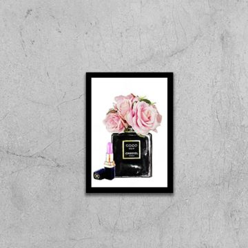 Quadro Decorativo com Flores e Batom