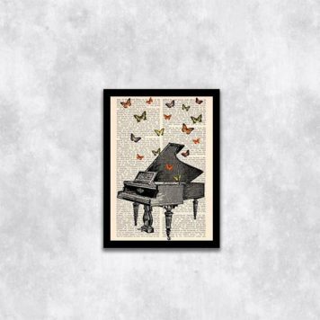 Quadro Decorativo Piano com Borboletas