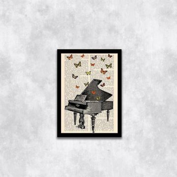 Quadro Decorativo Piano com Borboletas
