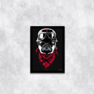 Quadro Decorativo Pug Motoqueiro