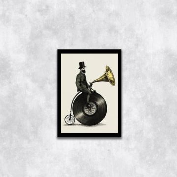 Quadro Decorativo Retrô Músico Bicicleta Antiga