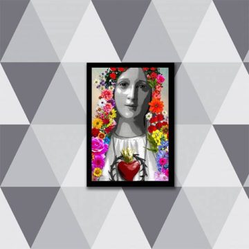 Quadro Sagrado Coração de Maria com Flores