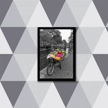 Quadro Bicicleta com Flores Coloridas