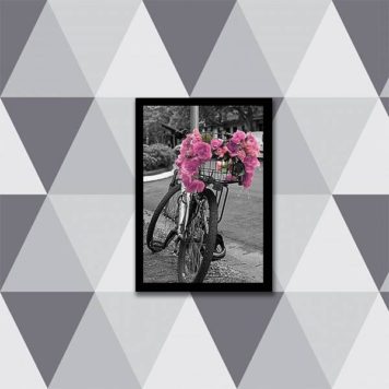 Quadro Fotografia Bicicleta com Flores Rosas