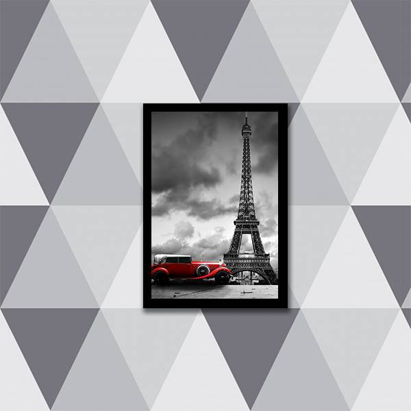 Quadro Fotografia Carro Vermelho Torre Eiffel