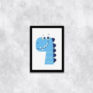 Quadro Ilustração Infantil Dinossaurinho Azul