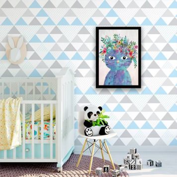 Quadro Ilustração Infantil Gatinha Azul - Image 2