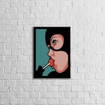 Quadro Mulher Gato com Pirulito