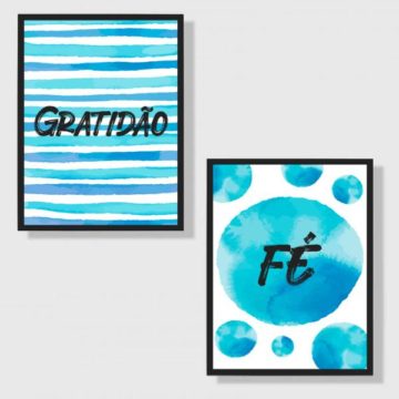 Kit 2 Quadros Gratidão e Fé Azul