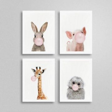 Kit 4 Quadros Bichinhos Chicletes