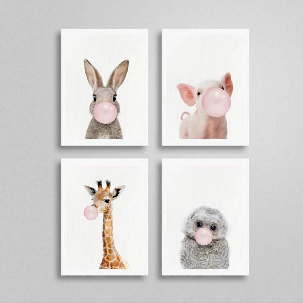 Kit 4 Quadros Bichinhos Chicletes