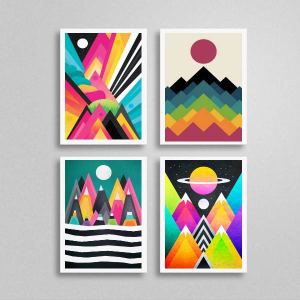 Kit 4 Quadros Figurativo Abstrato Colorido