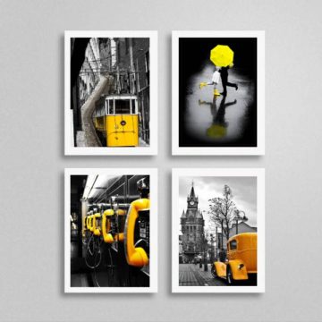Kit 4 Quadros Fotografias Amarelas