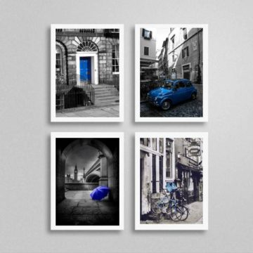 Kit 4 Quadros Fotografias Azuis