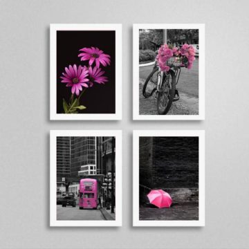 Kit 4 Quadros Fotografias Rosas