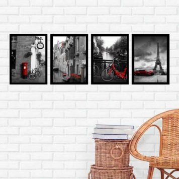 Kit 4 Quadros Fotografias Vermelhas - Image 2