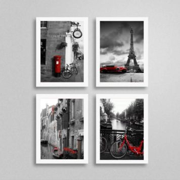 Kit 4 Quadros Fotografias Vermelhas