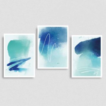 Kit 3 Quadros Abstratos Azuis