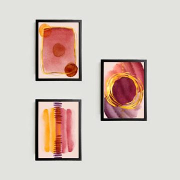 Kit 3 Quadros Abstratos Bordô