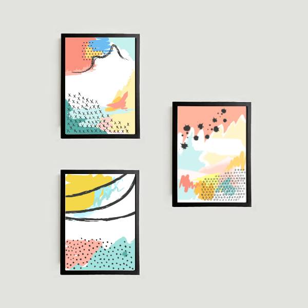 Kit 3 Quadros Abstratos Candy Colors
