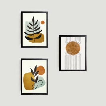 Kit 3 Quadros Abstrato Folha Marrom