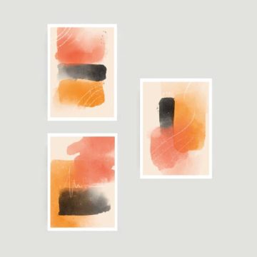 Kit 3 Quadros Abstratos Laranja e Preto