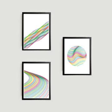 Kit 3 Quadros Abstratos Linhas Coloridas