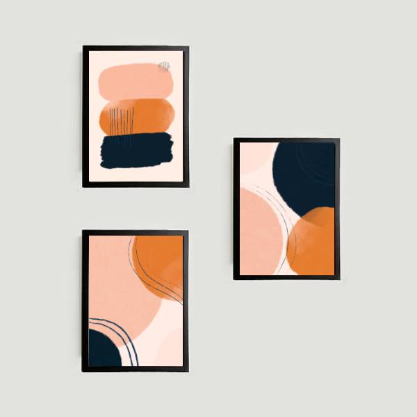 Kit 3 Quadros Abstratos Marrom com Preto