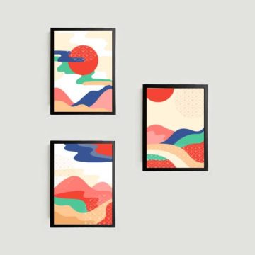 Kit 3 Quadros Abstratos Montanhas Multicoloridas