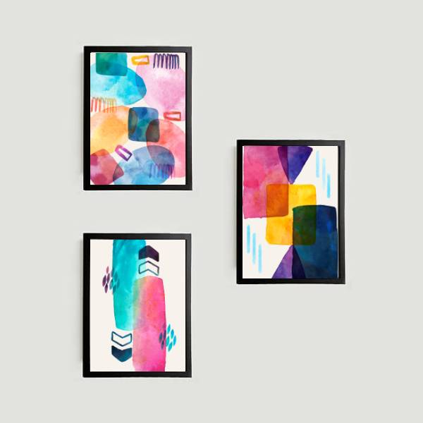 Kit 3 Quadros Abstratos Multicoloridos