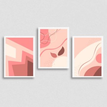 Kit 3 Quadros Abstratos Rosa