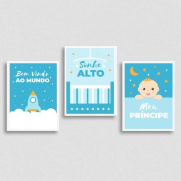Kit 3 Quadros Bebê Sonhe Alto